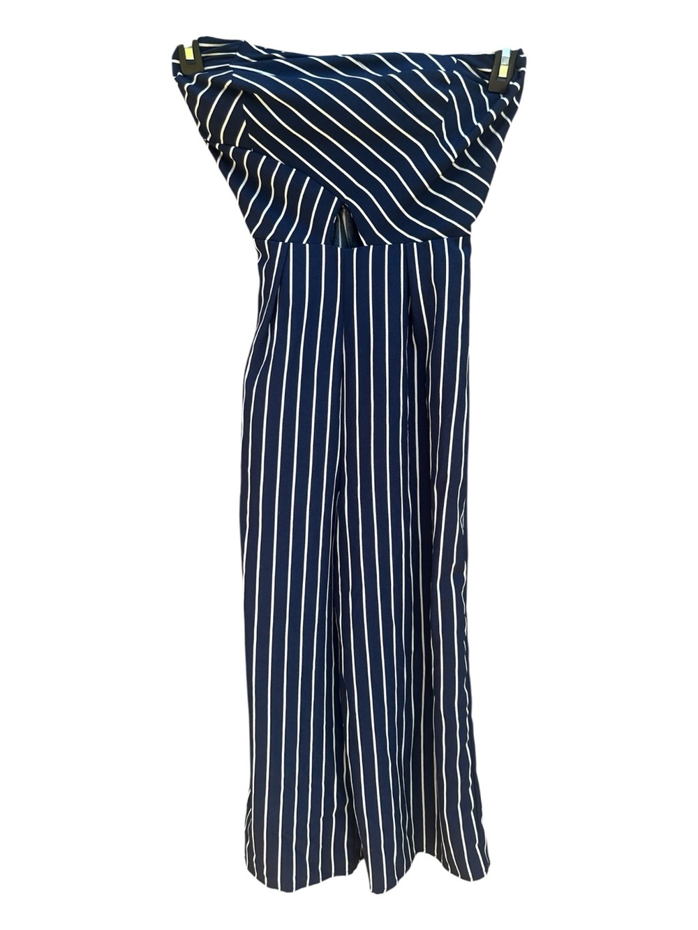 Charlotte Russe Navy and White Striped Strapless Jumpsuit size XS front cut out